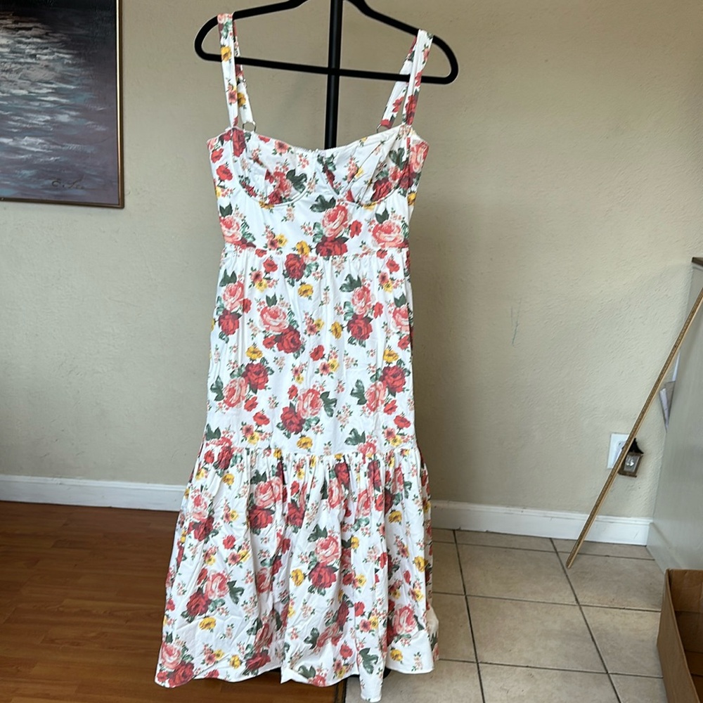 House of CB Floral Midi Dress - Red and White - Picture 3 of 6